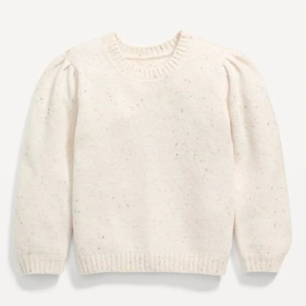 Old Navy Cozy Puff Sleeve Sweater Cream Rainbow Flecks Size 3T